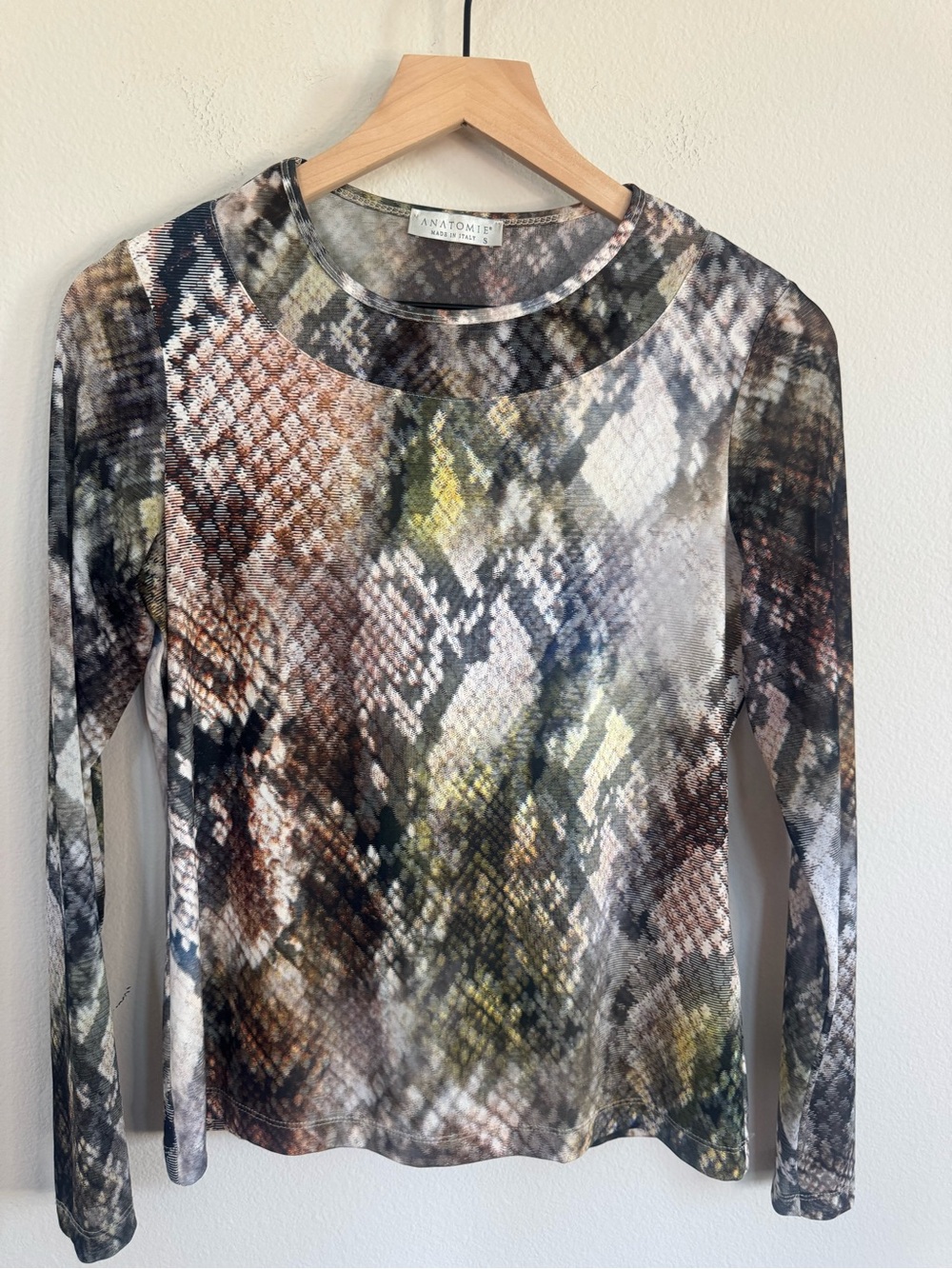 Anatomie Snake Skin Print Mesh Long Sleeve Lightweight Italy Quiet Luxury Small